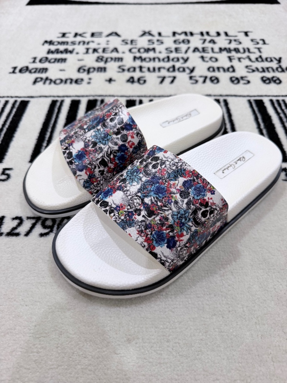 Robert Graham Victoria Floral Fleetwood Skull Print Leather Slide Sandals